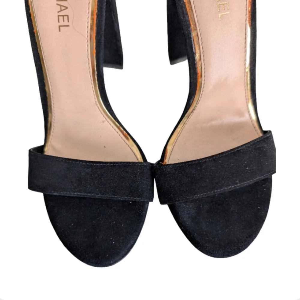Michael By Michael Shannon Sammey Black Suede Block Heel Sandals Size 7